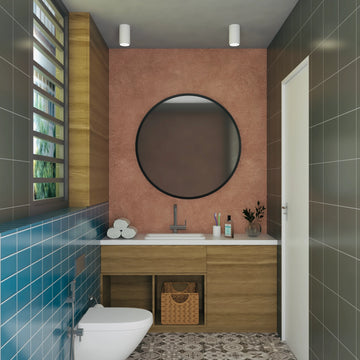 Contemporary Bathroom Design With Blue Wall And White Basin